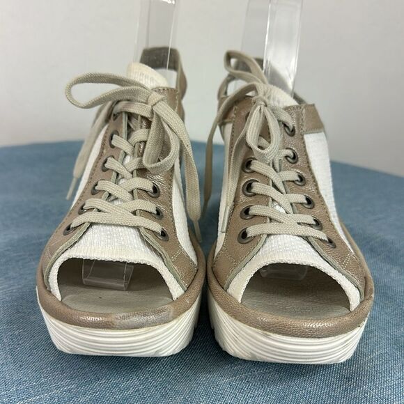 Fly London Yedu Laced Leather Platform Sandal in White Brown Size 5.5/6 - Picture 3 of 10